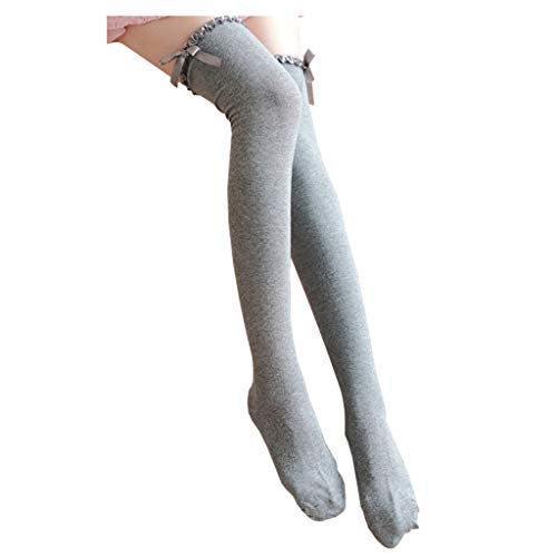 Bakicey Damen Kniestrümpfe, Socken Mädchen Overknee Strümpfe Bowknot Strumpfhosen Baumwollstrümpfe Stricksocken Stützkniestrümpfe Gestrickte Socken Hoch Über das Knie Lange Socken (Grau) von Bakicey