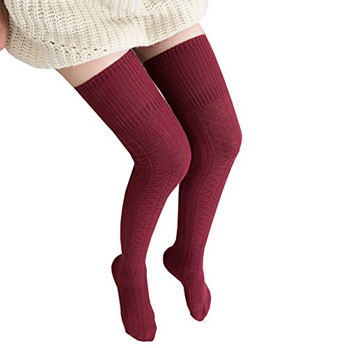 Bakicey Damen Kniestrümpfe Socken Overknee Strümpfe Strumpfhosen Baumwollstrümpfe Stricksocken Stützkniestrümpfe Gestrickte Socken Hoch Über das Knie Lange Socken Winter Strümpfe, 74cm Rot von Bakicey