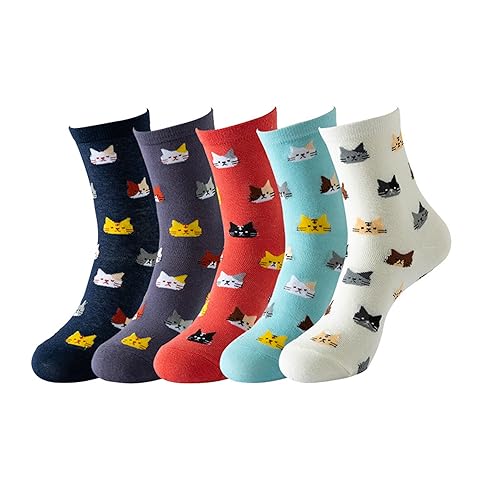 Bakicey Damen Mädchen Socken Stricken Socken Strümpfe Baumwolle Nette Cartoon Gemustert Mädchensocken - Elastisch Sport Socken Füßlinge Kurzsocken (35-39, Bunte Katze) von Bakicey