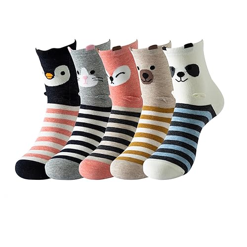 Bakicey Damen Mädchen Socken Stricken Socken Strümpfe Baumwolle Nette Cartoon Gemustert Mädchensocken - Elastisch Sport Socken Füßlinge Kurzsocken (35-39, Gestreifter Fuchs) von Bakicey