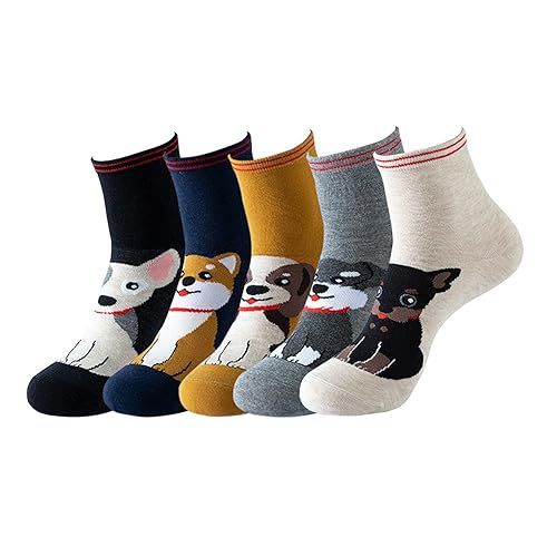 Bakicey Damen Mädchen Socken Stricken Socken Strümpfe Baumwolle Nette Cartoon Gemustert Mädchensocken - Elastisch Sport Socken Füßlinge Kurzsocken (35-39, Gestreifter Hund) von Bakicey