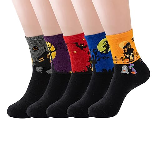 Bakicey Damen Mädchen Socken Stricken Socken Strümpfe Baumwolle Nette Cartoon Gemustert Mädchensocken - Elastisch Sport Socken Füßlinge Kurzsocken (35-39, Halloween) von Bakicey