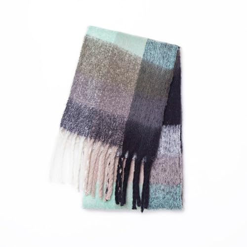 Bakicey Damen Schal Warm Dichter Bartfarbe Vier-Gitter-Schal Herbst Winter Verdickt Doppelseitig Kariert Frauen Halstuch Deckenschal Hals Scarf Poncho Cape von Bakicey