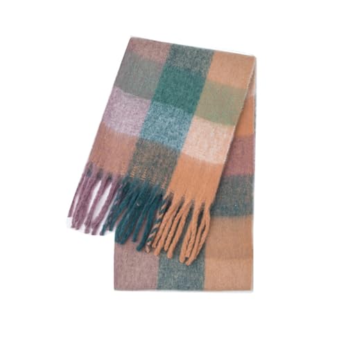 Bakicey Damen Schal Warm Dichter Bartfarbe Vier-Gitter-Schal Herbst Winter Verdickt Doppelseitig Kariert Frauen Halstuch Deckenschal Hals Scarf Poncho Cape von Bakicey