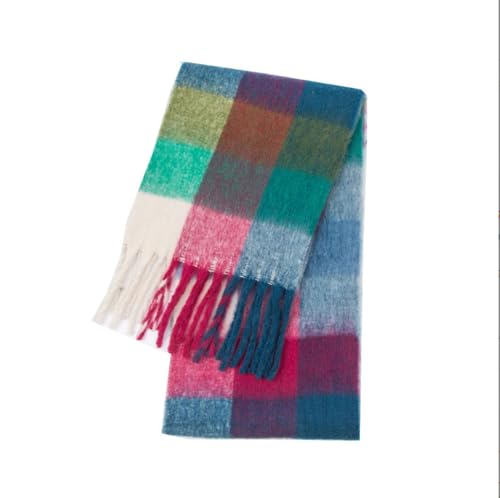 Bakicey Damen Schal Warm Dichter Bartfarbe Vier-Gitter-Schal Herbst Winter Verdickt Doppelseitig Kariert Frauen Halstuch Deckenschal Hals Scarf Poncho Cape von Bakicey