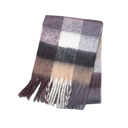 Bakicey Damen Schal Warm Dichter Bartfarbe Vier-Gitter-Schal Herbst Winter Verdickt Doppelseitig Kariert Frauen Halstuch Deckenschal Hals Scarf Poncho Cape von Bakicey