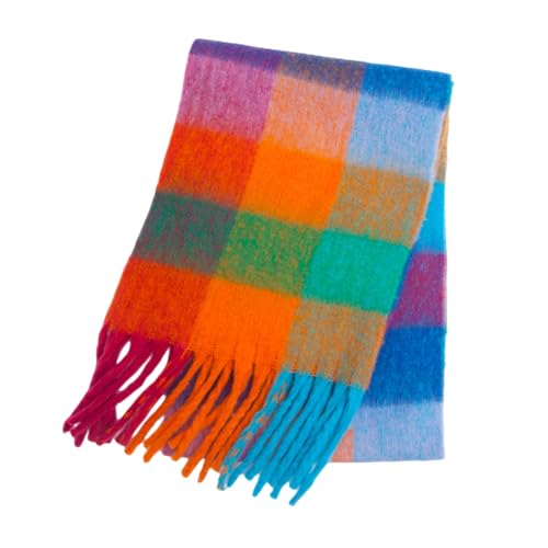 Bakicey Damen Schal Warm Dichter Bartfarbe Vier-Gitter-Schal Herbst Winter Verdickt Doppelseitig Kariert Frauen Halstuch Deckenschal Hals Scarf Poncho Cape von Bakicey