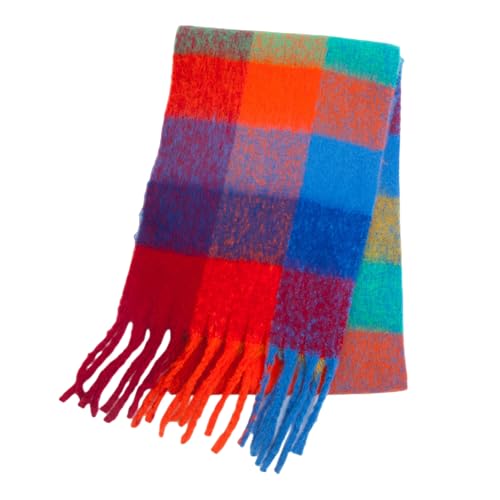 Bakicey Damen Schal Warm Dichter Bartfarbe Vier-Gitter-Schal Herbst Winter Verdickt Doppelseitig Kariert Frauen Halstuch Deckenschal Hals Scarf Poncho Cape von Bakicey