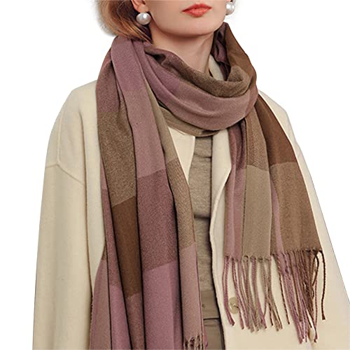 Bakicey Damen Schal XXL Warm Weich Strickschal Karo Winterschal Herbstschal Wolleschal Frauen Deckenschal Halstuch Scarf Poncho Cape, 3XL, RoséRot von Bakicey