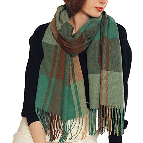 Bakicey Damen Schal XXL Warm Weich Strickschal Karo Winterschal Herbstschal Wolleschal Frauen Deckenschal Halstuch Scarf Poncho Cape, 3XL， LSGreen von Bakicey