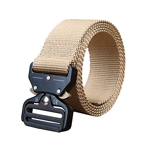 Bakicey Tactical Gürtel, Taktischer Gürtel Heavy Duty Gürtel Jagd Gurte, Schnellverschluss Military Style Shooters Nylon Atmungsaktiv Gürtel mit Metallschnalle Gurtband (Khaki, 135cm) von Bakicey