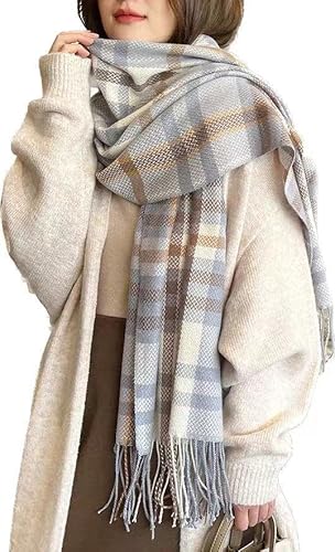 Bakicey XXL Damen schal dick strickschal karo Halstuch scarf poncho cape warm neu Winterschal Herbstschal Deckenschal weich karoschal, 3XL, Blau-weiße von Bakicey