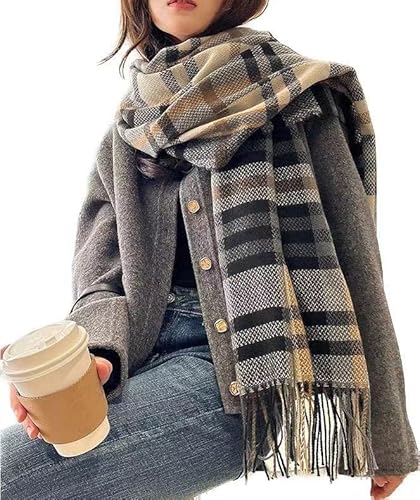 Bakicey Damen Schal XXL Warm Weich Strickschal Karo Winterschal Herbstschal Wolleschal Frauen Deckenschal Halstuch Scarf Poncho Cape, 14, 3XL von Bakicey