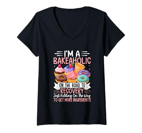Damen Ich Bin EIN Bakeaholic auf dem Weg zur Genesung T-Shirt mit V-Ausschnitt Damen Ich Bin EIN Bakeaholic auf dem Weg zur Genesung T-Shirt mit V-Ausschnitt von Baking Addiction Cupcake Donut Humor Sweets