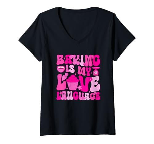 Damen Baking is My Love Language Cupcake-Mixer Macht Spaß T-Shirt mit V-Ausschnitt Damen Baking is My Love Language Cupcake-Mixer Macht Spaß T-Shirt mit V-Ausschnitt von Baking Enthusiast Passionate Chefs Bakers