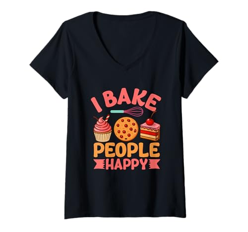 Damen Ich backe den Leuten Happy Cupcake Cookie Joy T-Shirt mit V-Ausschnitt Damen Ich backe den Leuten Happy Cupcake Cookie Joy T-Shirt mit V-Ausschnitt von Baking Sweet Treats Joyful Delights