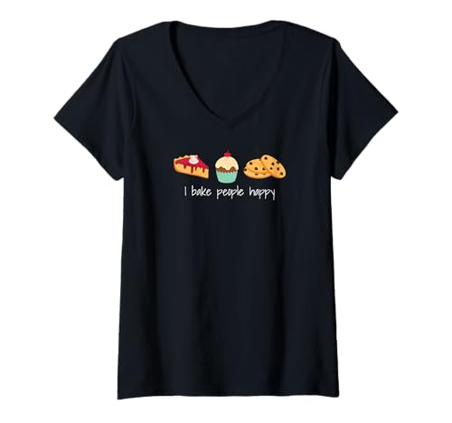 Damen Geschenk zum Thema Dessertbacken, I Bake People Happy T-Shirt mit V-Ausschnitt Damen Geschenk zum Thema Dessertbacken, I Bake People Happy T-Shirt mit V-Ausschnitt von Baking Themed Gifts from Emillia