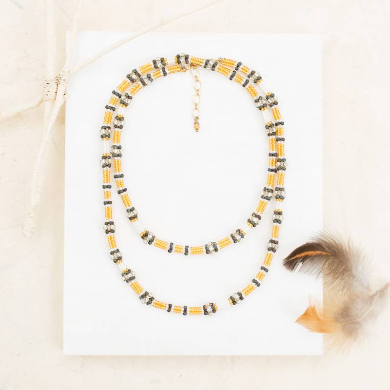 Lange Perlenkette/Perlen Wickeln Armband Boho Art Seil Halskette Gelb Statement-Kette Geschenke Für Sie Lange Perlenkette/Perlen Wickeln Armband Boho Art Seil Halskette Gelb Statement-Kette Geschenke Für Sie von BakkerJewelryStudio