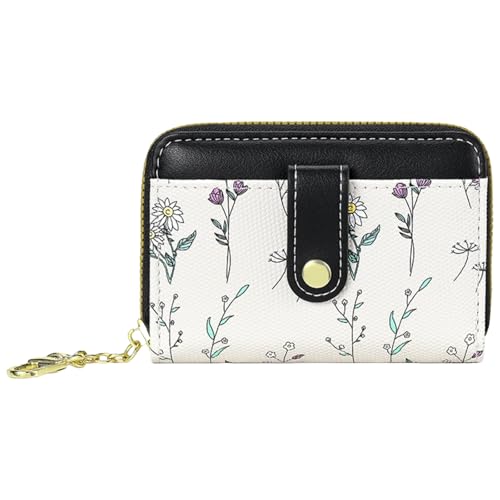 Bakurok Schlüsselanhänger Münzbörse für Damen, kleiner Reißverschluss, Mini-Geldbörse mit niedlichem Blumenmuster, Lederbeutel mit Schlüsselring, Schwarz, Modern von Bakurok