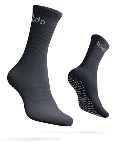 Bala Hohe Socken mit Griffen, klassisch, rutschfest, hohe Socken für Yoga, Pilates, Barre und Heimtraining, leicht, Dunkelgrau, Medium von Bala