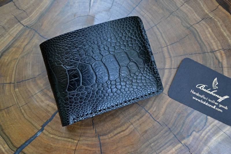 straußenleder Geldbörse Handgefertigte Schwarze Herren Geldbörse von Balabanoff