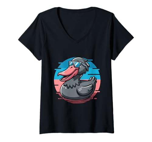 Damen Shoebill Gummiente Whalehead T-Shirt mit V-Ausschnitt von Balaeniceps Shoe-billed Stork Duckling