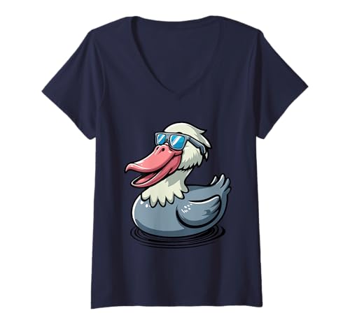 Damen Shoebill Gummiente Whalehead T-Shirt mit V-Ausschnitt von Balaeniceps Shoe-billed Stork Duckling