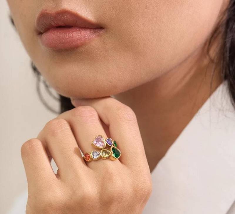 Regenbogen Cz Offener Ring 18K Vergoldeter Edelstahl von BalainArt