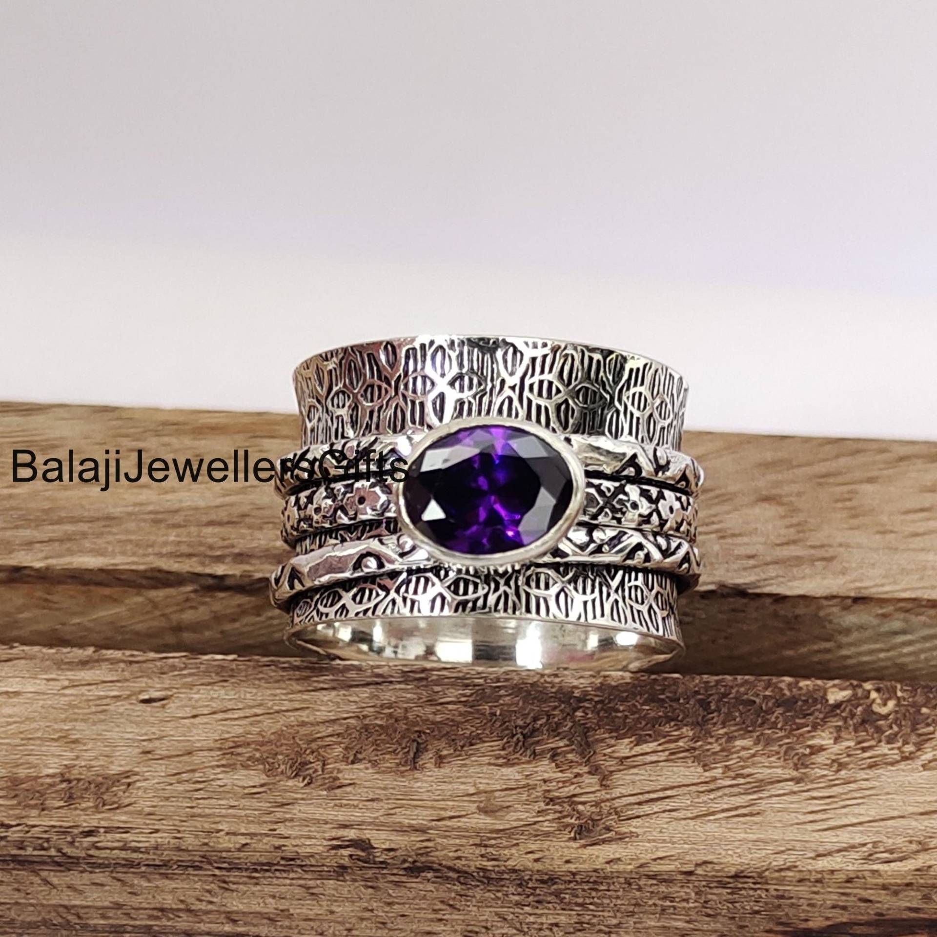 925 Sterling Silber, Amethyst Edelstein Ring, Spinner Sorgen Handgemachter Meditation Für Frauen Geschenk, Boho B700 von BalajiJewellersGifts