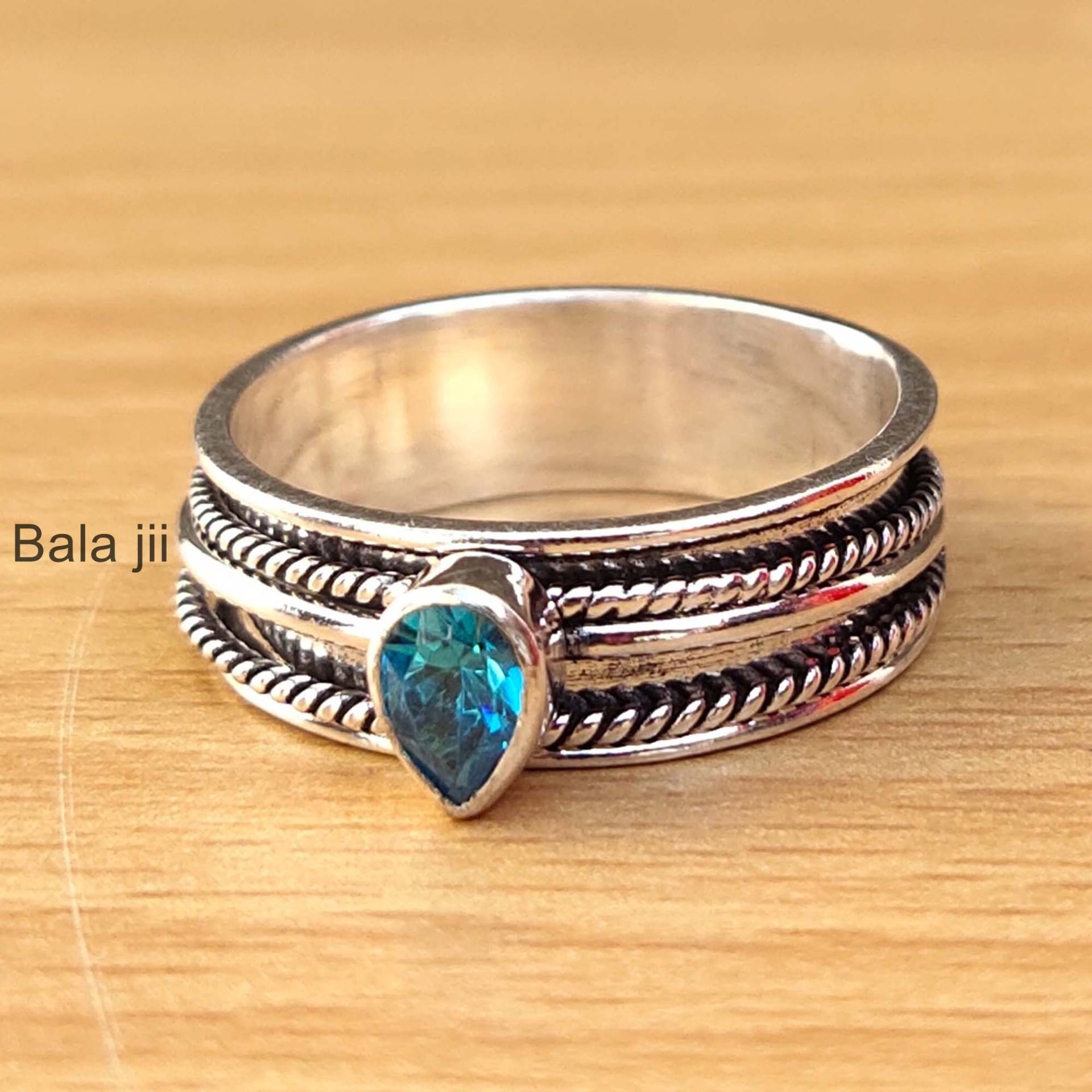 925 Sterling Silber Ring, Blautopas Edelstein Spinner Mediations Versprechen Fidget Geburtstag Frauen B250 von BalajiJewellersGifts