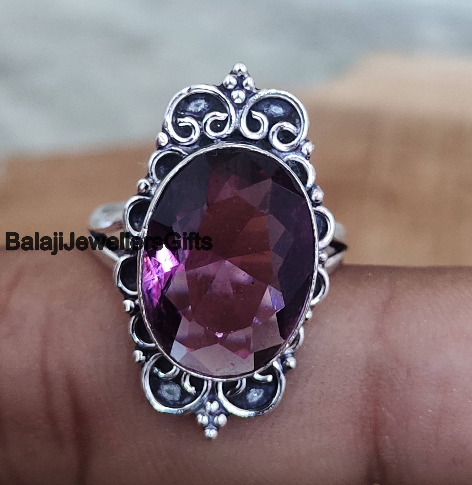 Amethyst Edelstein Ring, 925 Sterling Silber Handgemachter Zierlicher Daumen Beliebter Frauen Geschenk Für Sie, B1263 von BalajiJewellersGifts