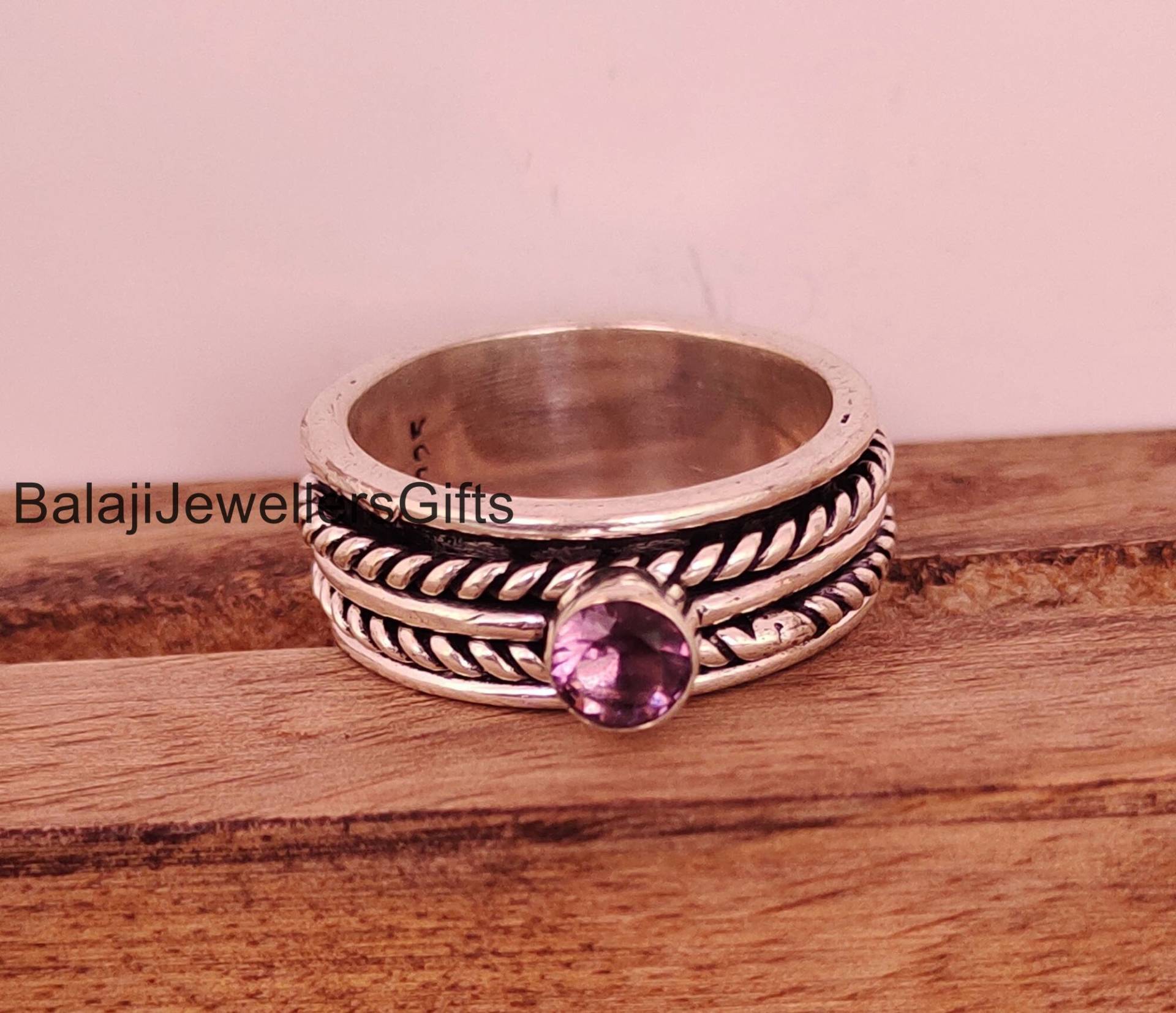 Amethyst Edelstein Ring, 925 Sterling Silber Spinner Meditation Angst Handgemachter Frauen Geschenk Für Sie Sk555 von BalajiJewellersGifts