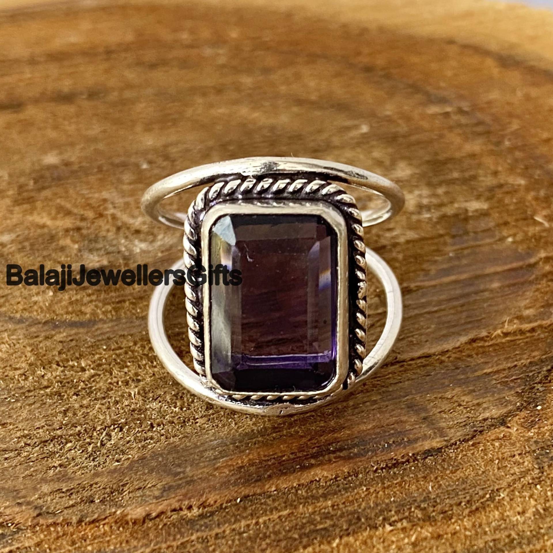 Amethyst Edelstein Ring, 925 Sterling Silber Statement Handgemachter Band Minimalist Frauen Angst B992 von BalajiJewellersGifts