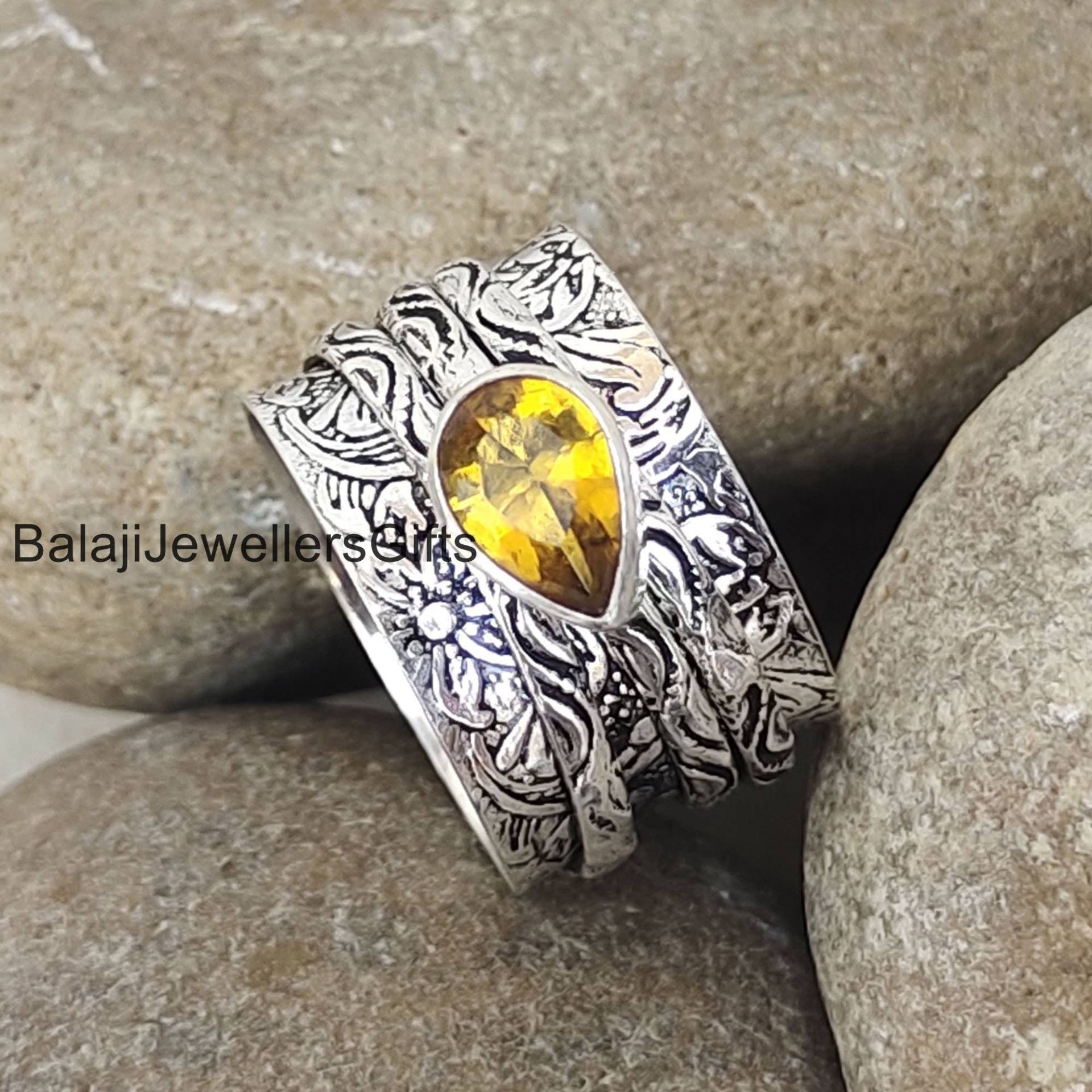 Citrin Edelstein Ring, 925 Sterling Silber Spinner Handgemachter Frauen Meditation Angst Geschenk Für Mama, B831 von BalajiJewellersGifts