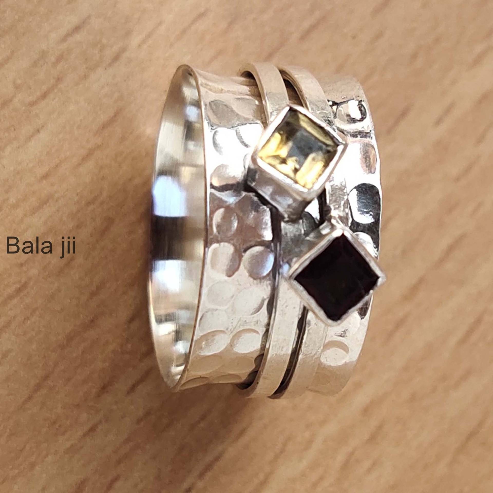 Citrin & Schwarzer Onyx Edelstein Ring, Spinner 925 Sterling Silber Angstring, Handgemachte Ringe Für Frauen, Meditationsring, B244 von BalajiJewellersGifts