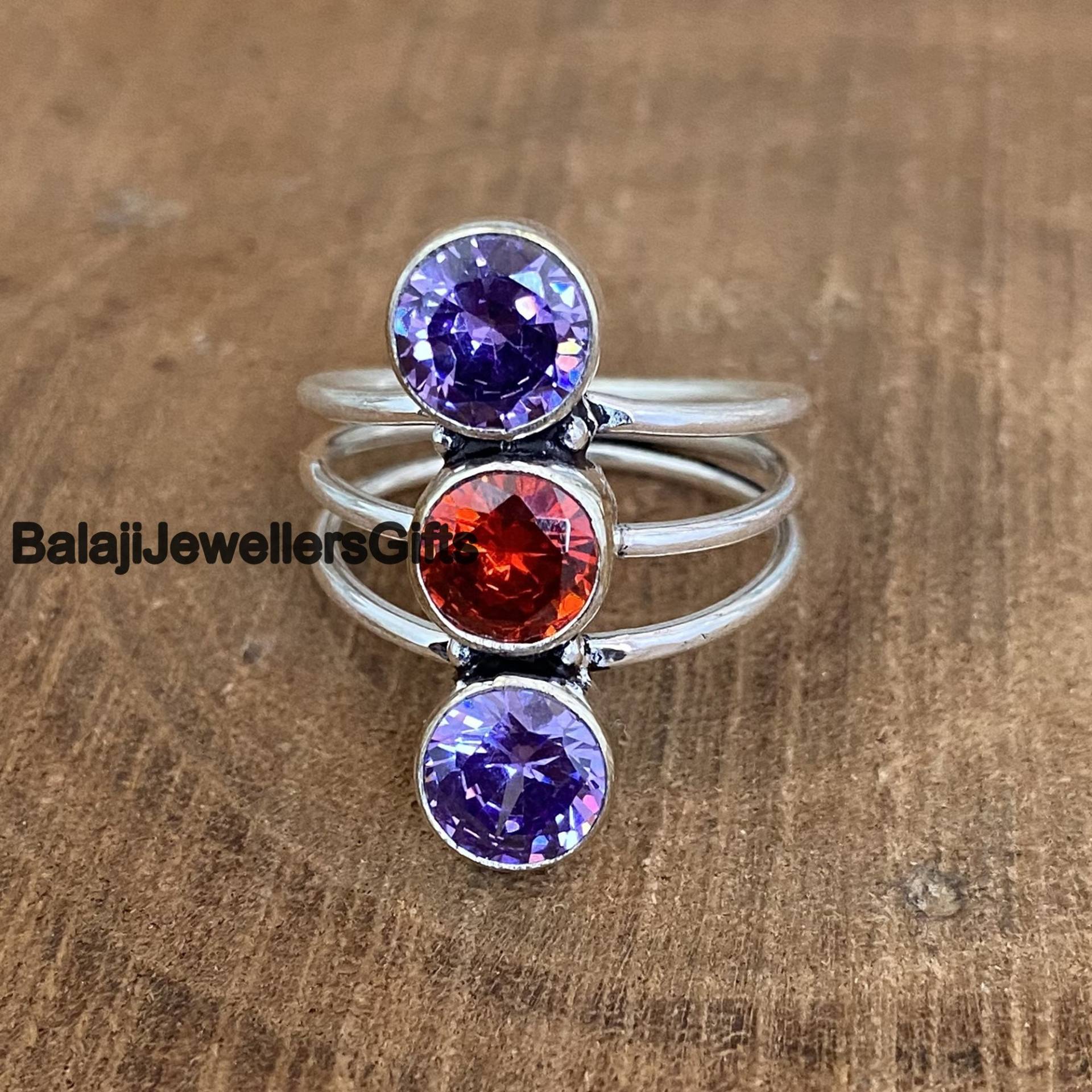 Doppelter Amethyst, Granat Edelstein Ring, 925 Sterling Silber, Statement Fidget Für Frauen Geschenk, Boho B1347 von BalajiJewellersGifts