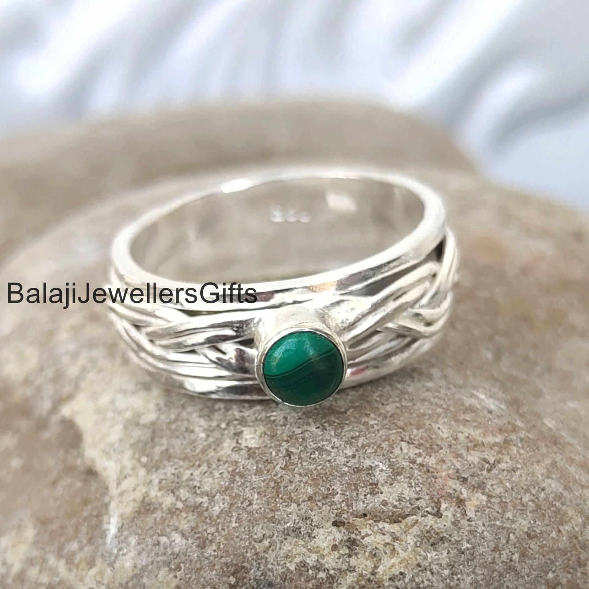 Malachit Edelstein Ring, 925 Sterling Silber Spinner Handgefertigter Frauen Meditation Angst Ring Spinner, Sorgen B852 von BalajiJewellersGifts