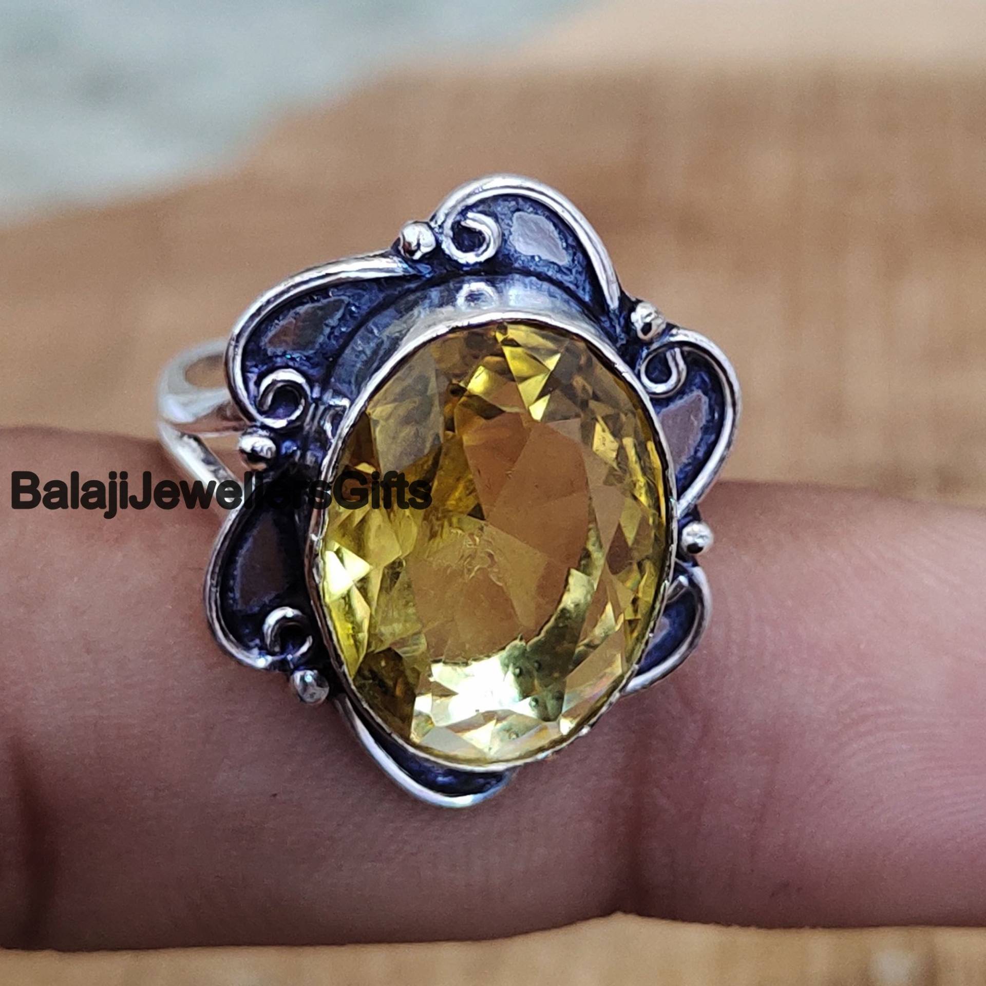 Massiver 925 Sterling Silber Ring, Handgefertigter Citrin Edelstein Statement Zierlicher Boho Frauen Geschenk Für Sie, B1163 von BalajiJewellersGifts