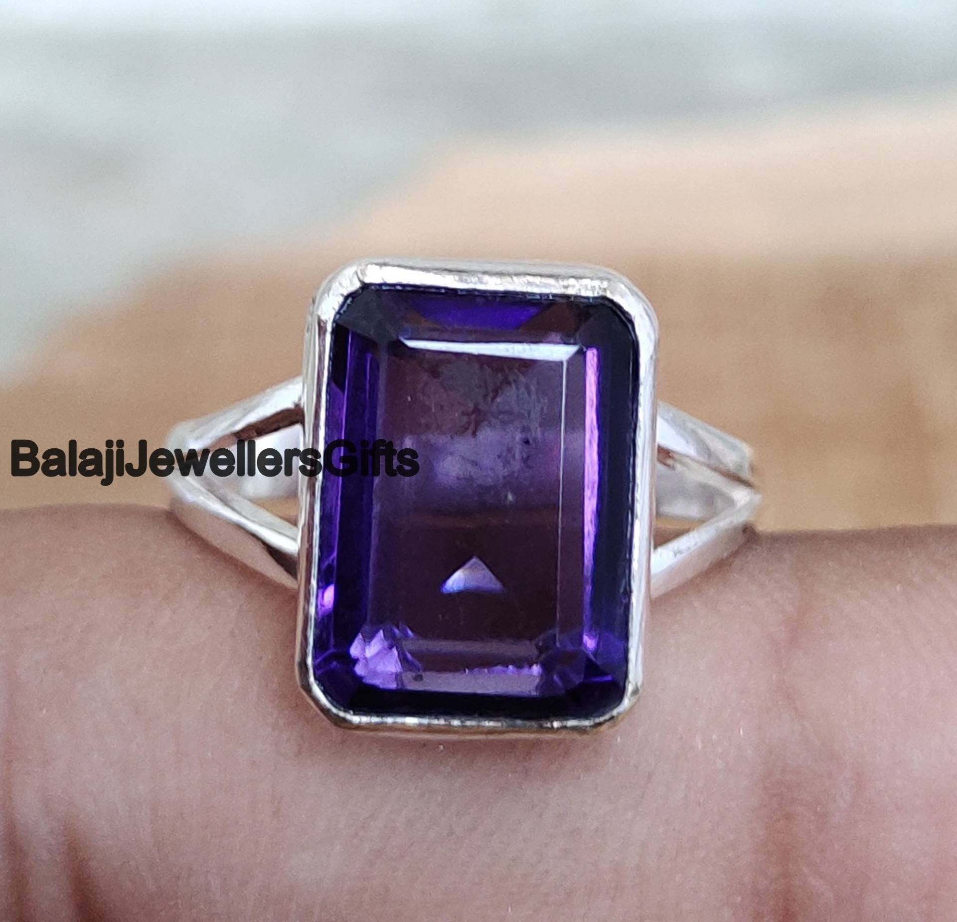 Massiver Amethyst Edelstein Ring, 925 Sterling Silber Handgemachter Zierlicher Statement Boho Angst Für Frauen Geschenk, B1203 von BalajiJewellersGifts