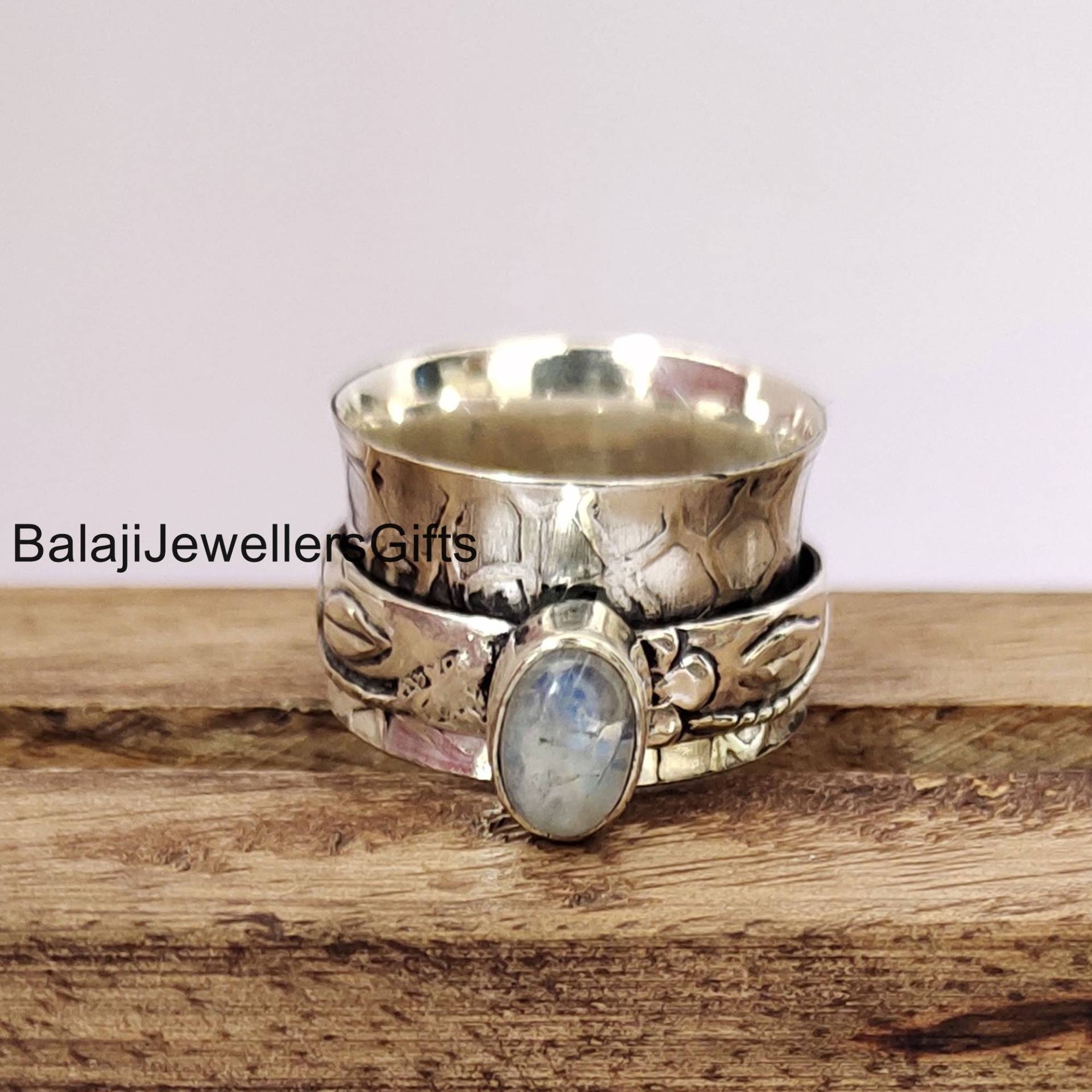 Regenbogen Mondstein Ring, 925 Sterling Silber, Angst Handgemachter Spinner Jahrestag Frauen Geschenk Für Sie B704 von BalajiJewellersGifts