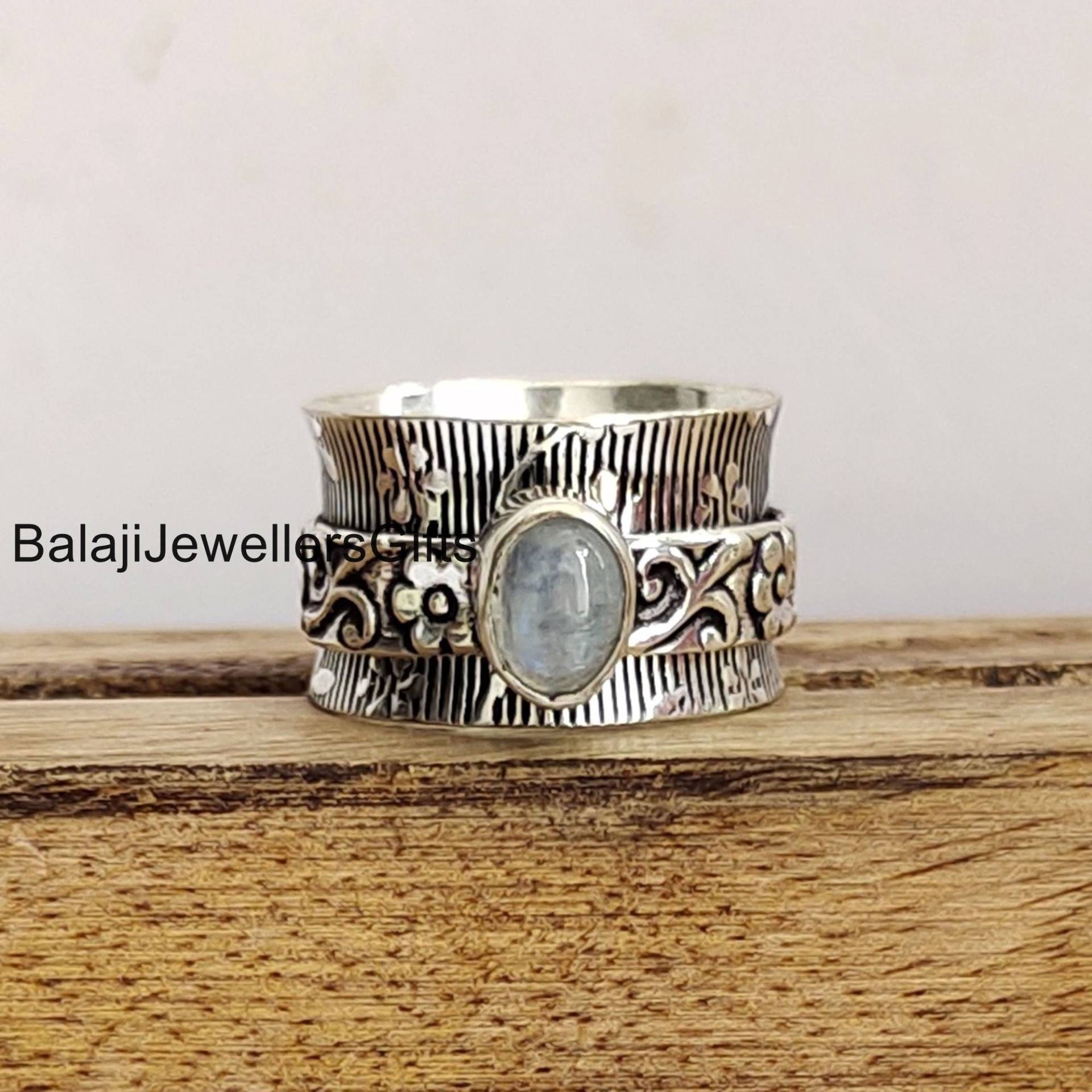 Regenbogen Mondstein Ring, 925 Sterling Silber Frauen Meditation Handgemachter Geburtstag Jubiläum Ring Sk618 von BalajiJewellersGifts