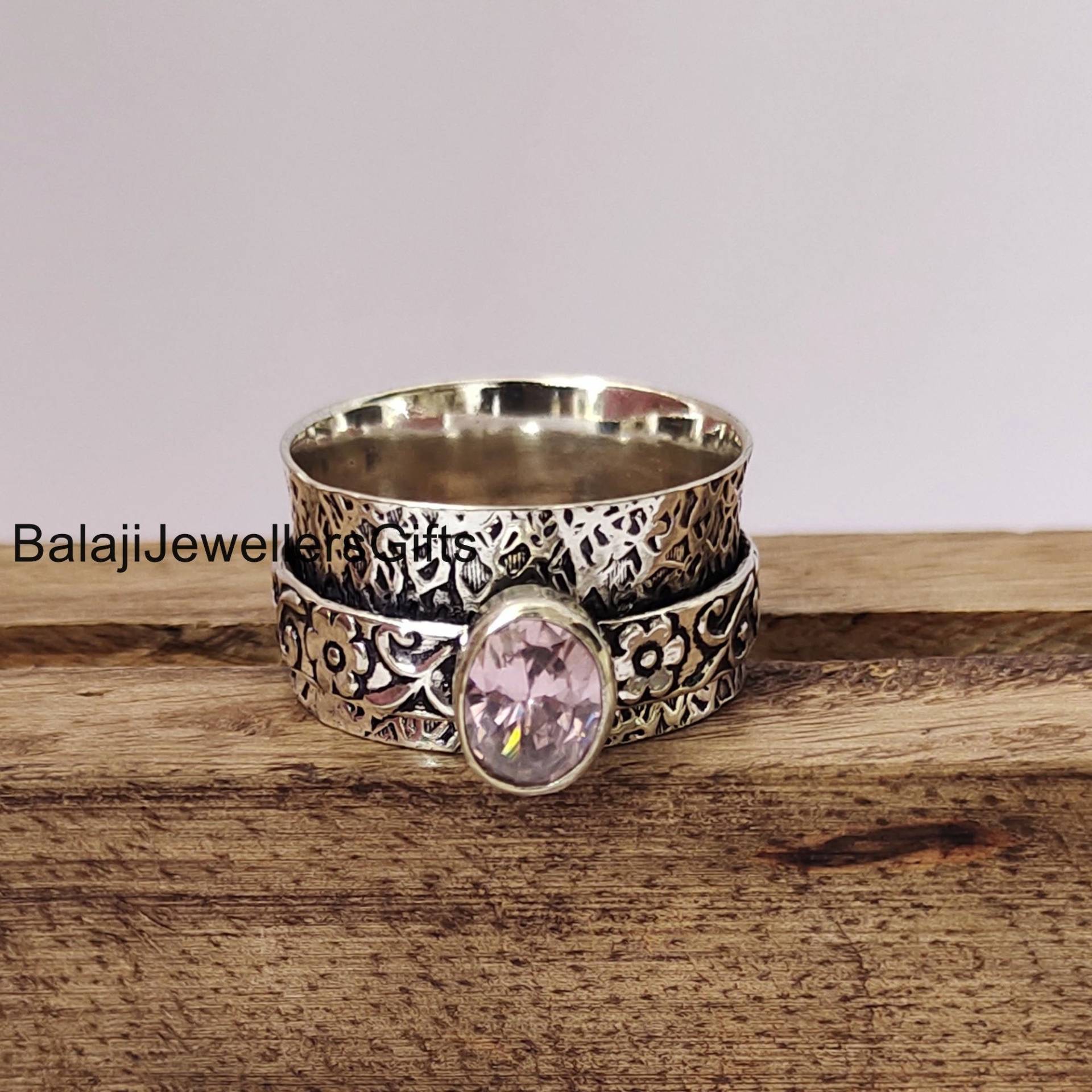 Rosenquarz Edelstein Ring, 925 Sterling Silber Spinner Angst Meditation Geschenk Für Sie, Handgefertigter Frauen B730 von BalajiJewellersGifts