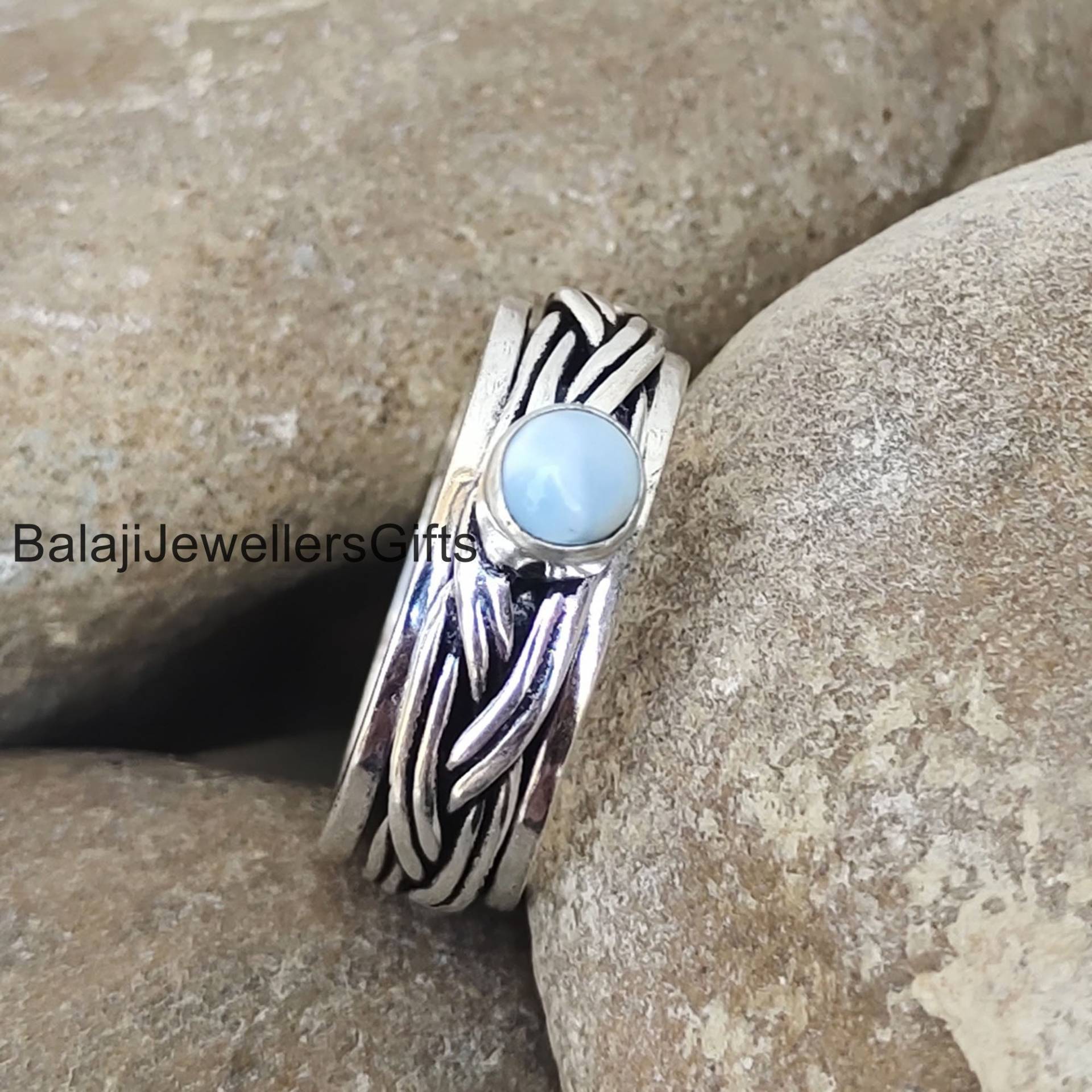 Spinner Ring, Larimar Edelstein 925 Sterling Silber Handgefertigter Meditation Jahrestag Frauen Ringb851 von BalajiJewellersGifts