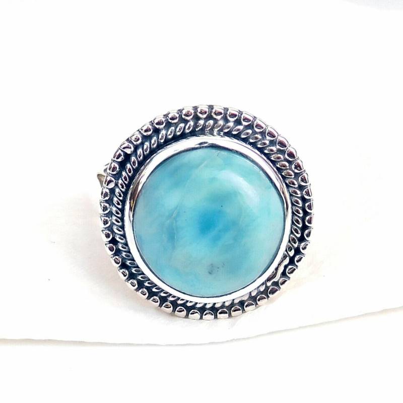 Blauer Larimar Ring Sterling Silber Lünette, Edelstein von BalajiJewels