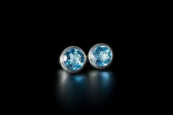 Blautopas Ohrstecker 925 Sterling Silber, Natürlicher Edelstein von BalajiJewels