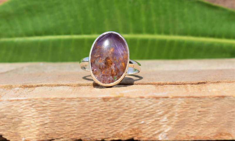 Cacoxenit Ring Natürlicher Brauner Edelstein, Sterling Silber von BalajiJewels