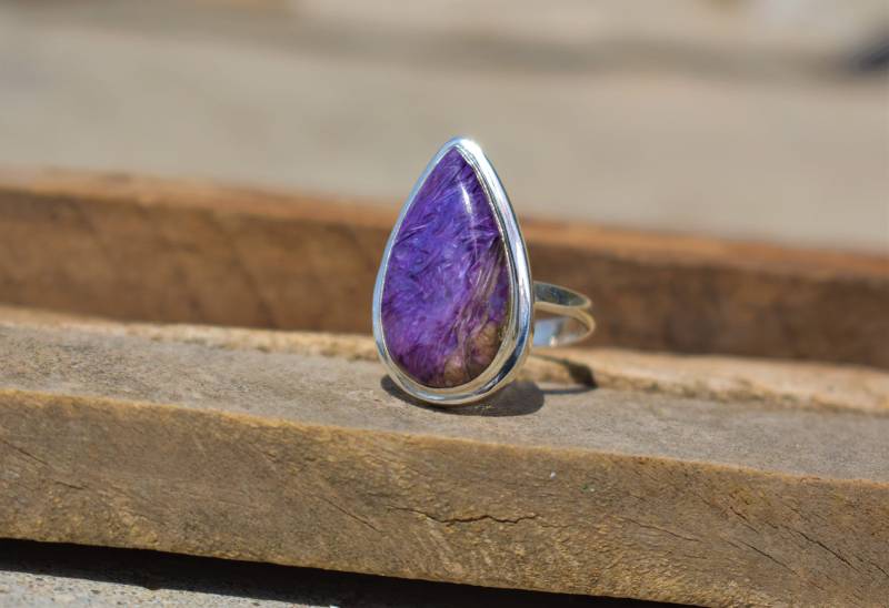 Charoit Ring 925 Sterling Silber, Boho Statement Ring von BalajiJewels