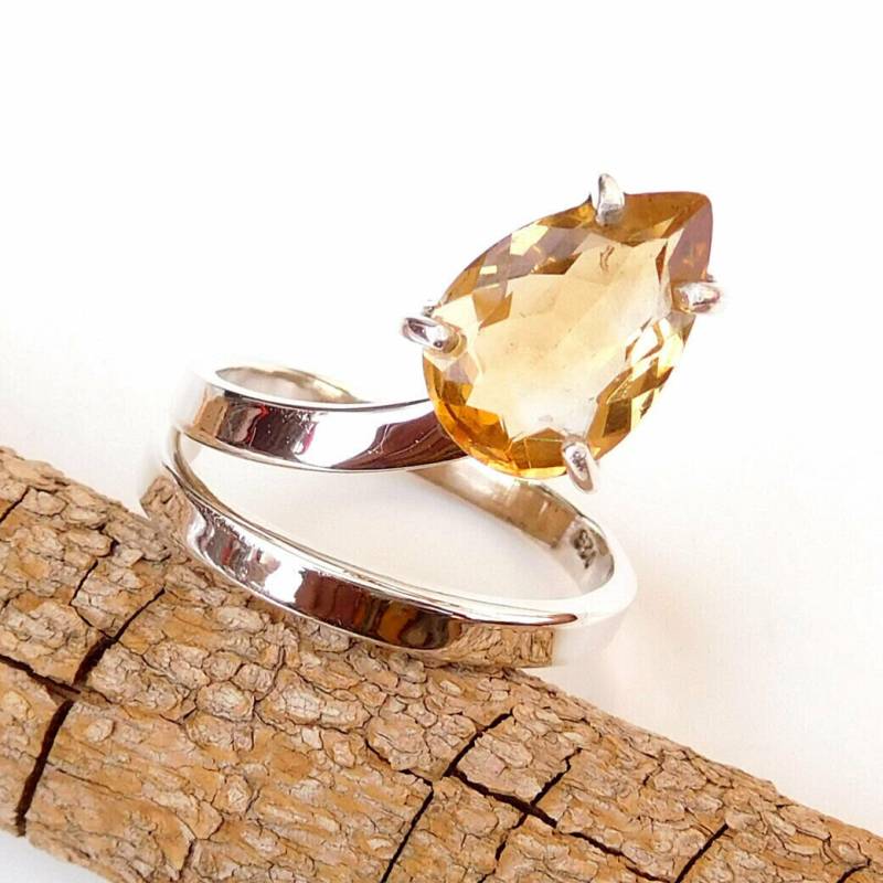 Handgefertigter Citrin-Ring Designer 925 Sterling Silber Band von BalajiJewels