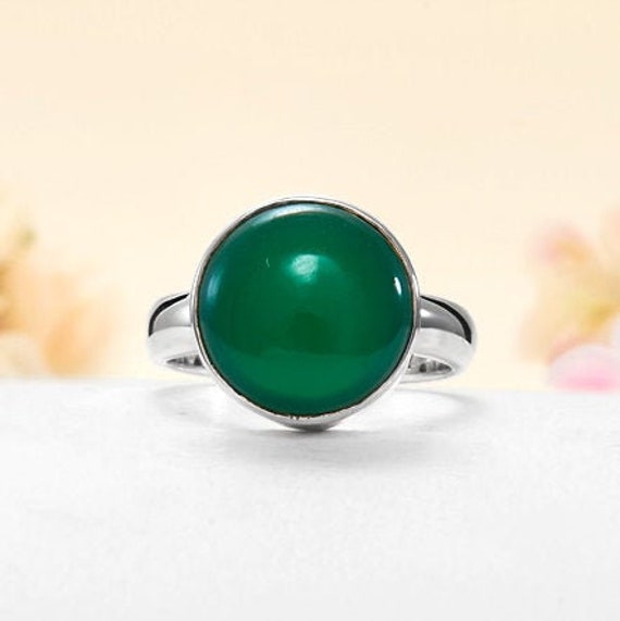 Handgefertigter Grün Onyx Ring 925 Sterling Silber Bezel Ring von BalajiJewels