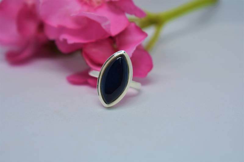Handgefertigter Marquise-Ring Aus Schwarzem Onyx 925 Sterlingsilber-Fassung von BalajiJewels